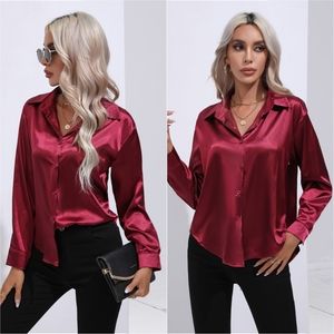 Satin Sensation Buttoned Blouse - Wine